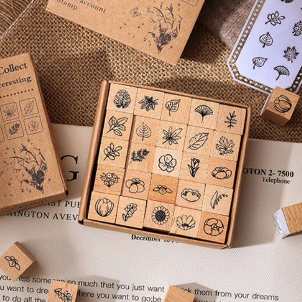 25-Piece Butterfly Flower Wood Rubber Stamp Set | DIY Craft Craft Stamp Set Axl Plant
