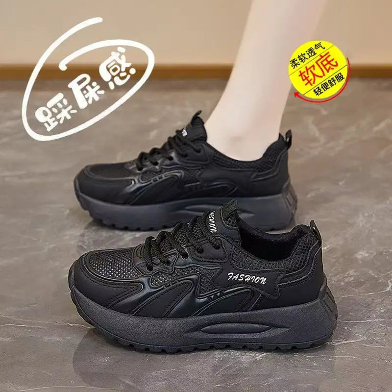 Women's Breathable Mesh Sport Shoes – Thick Sole Casual Sneakers Women's Casual Sneakers Axl black 40