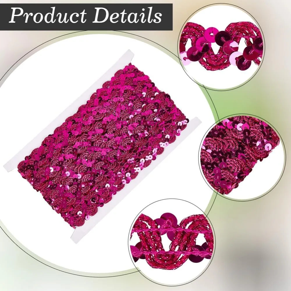 Crimson Wave Sequin Ribbon 17mm Paillette Trim – 12 Yards Sequin Trim Ribbon Axl