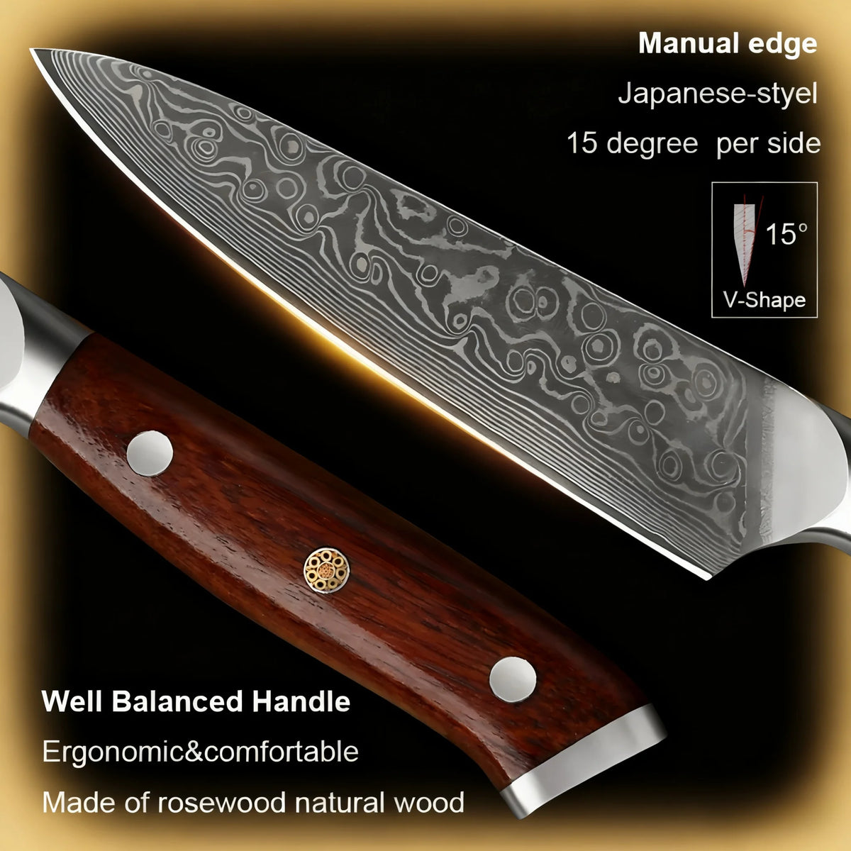 67-Layer Damascus Steel Kitchen Knife – Slicing & Peeling Damascus Kitchen Knife Axl