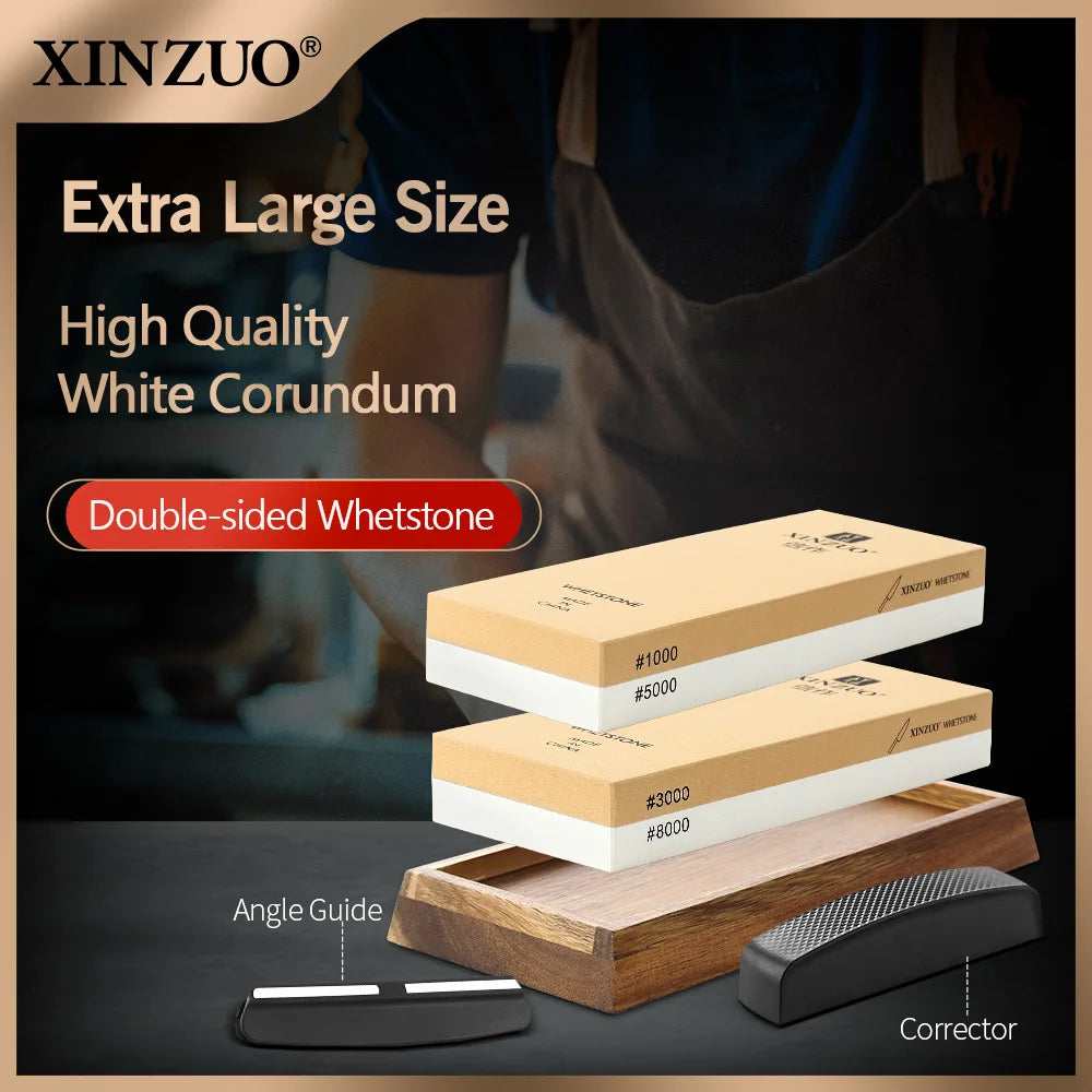 XINZUO Double-Sided Whetstone 1000/5000 or 3000/8000 Grit + Guide Knife Sharpening Stone Axl