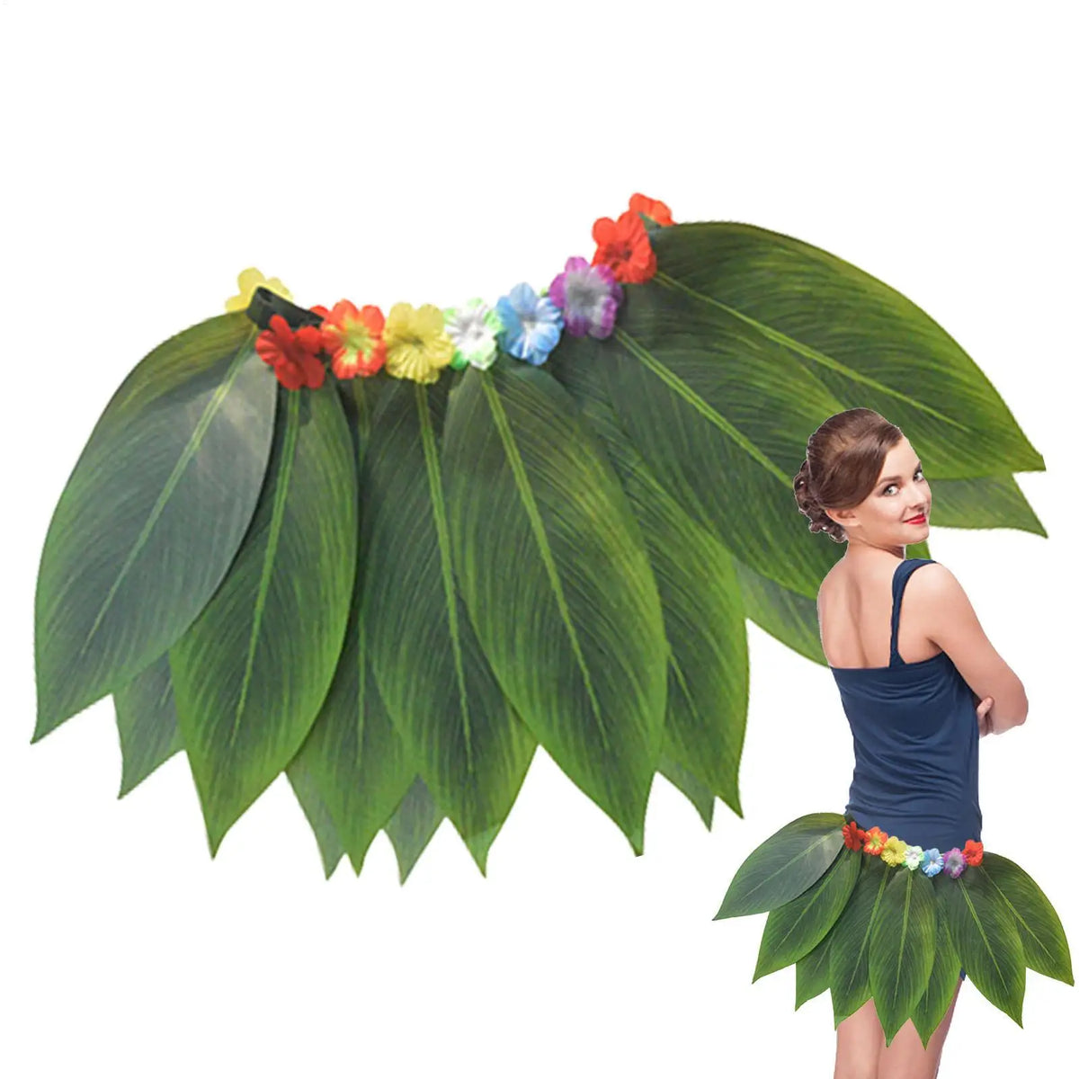 Hawaiian Grass Skirt with Flowers & Wreath Set | Party Costume Costume Skirt Set Axl