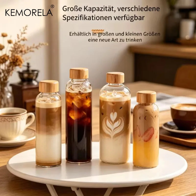 Glass Water Bottle Wooden Lid 500/750/1000ml + Cleaning Brush Glass Water Bottle Axl