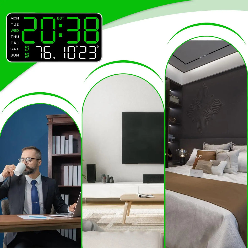 LED Digital Wall Clock – Large Display, Temperature & Date LED Wall Clock Axl