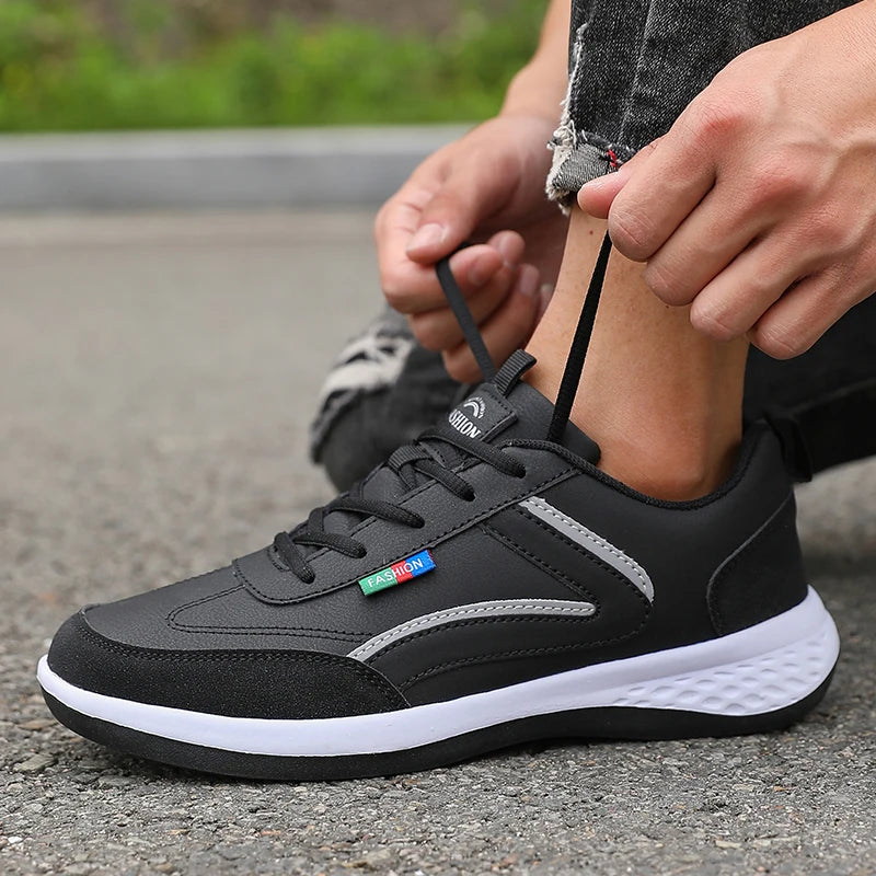ZULIWAGN Men's PU Leather Breathable Casual Sneakers Men's Casual Sneakers Axl Black White 43