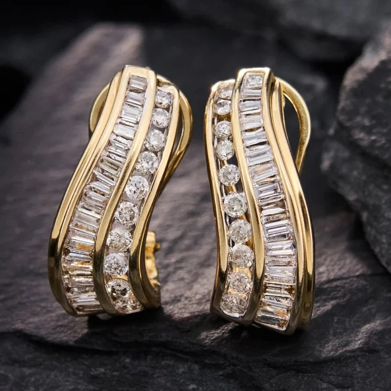 Huitan Geometric Hoop Earrings – Pavé Cubic Zirconia Women Hoop Earrings Axl E5826