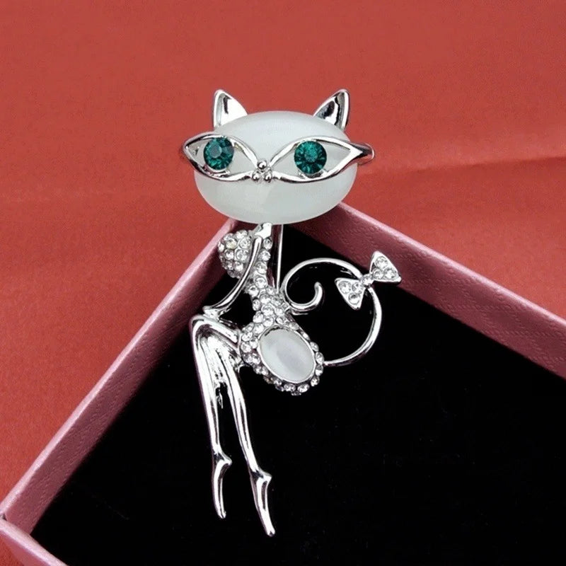 Opal Cat Eye Stone Brooch – Crystal Kitten Pin for Women Crystal Brooch Pin Axl