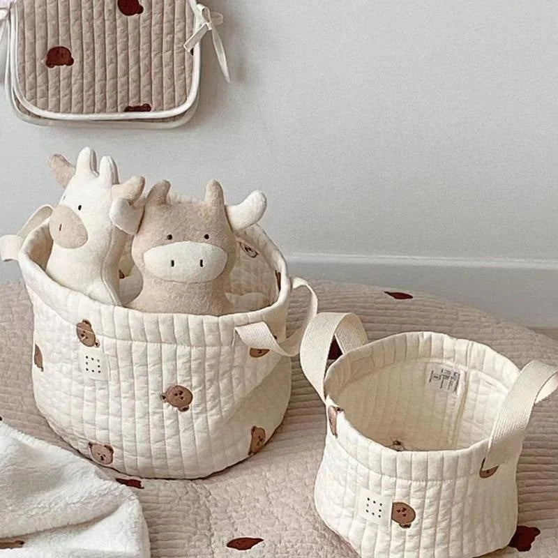 Cute Bear Embroidery Baby Diaper Bag & Storage Basket Baby Storage Organizer Axl