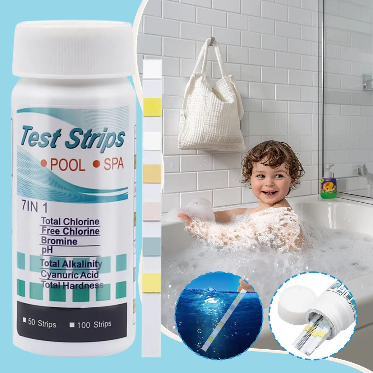 100-Pack 7-in-1 Aquarium Water Test Strips – pH Pool & Spa Kit Water Test Strips Axl