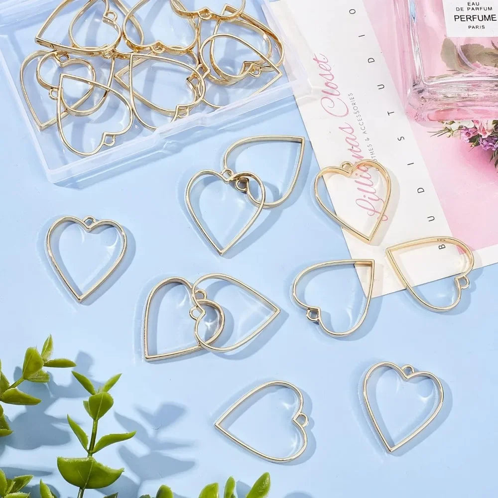 30pcs Heart Open Back Bezel Pendants – Zinc Alloy Resin Frames Jewelry Bezel Charms Axl