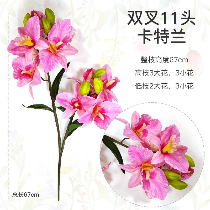 Artificial Cymbidium Orchid Branch – 11 Heads, 67cm, Two Forks Artificial Flower Branch Axl