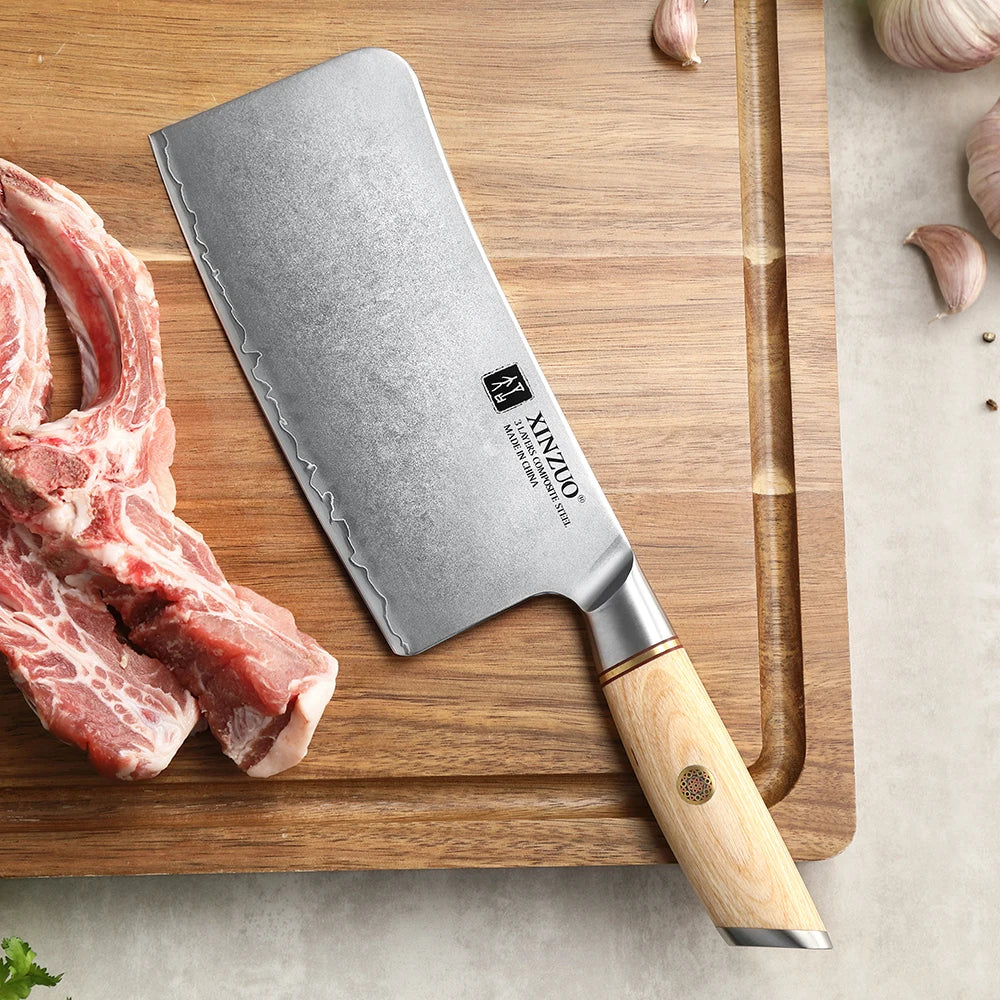 XINZUO 7-Inch Bone Chopper | 10Cr15CoMoV Steel Pakkawood Bone Chopper Cleaver Axl