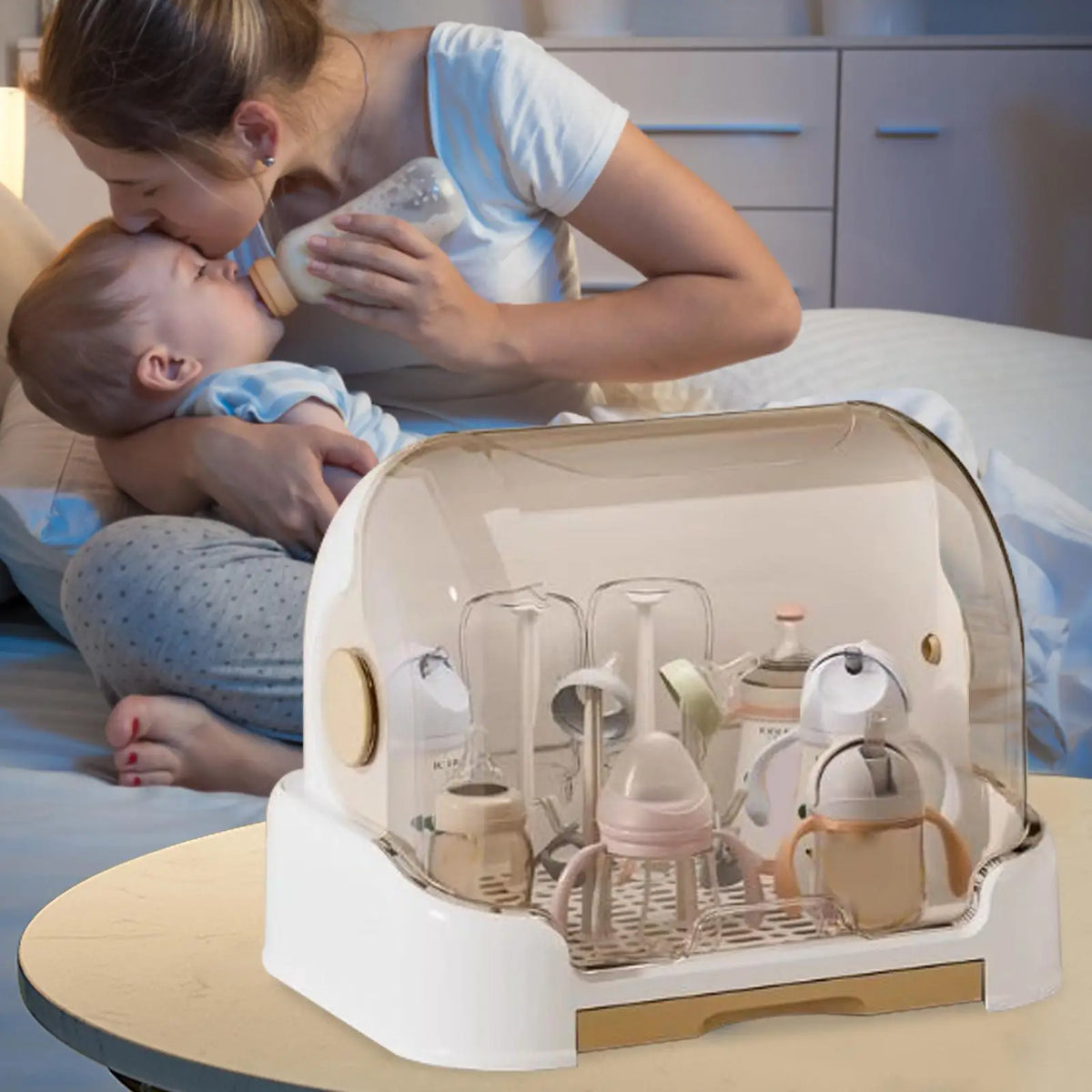 Baby Bottle Organizer with Drain Tray & Dustproof Lid Baby Bottle Organizer Axl