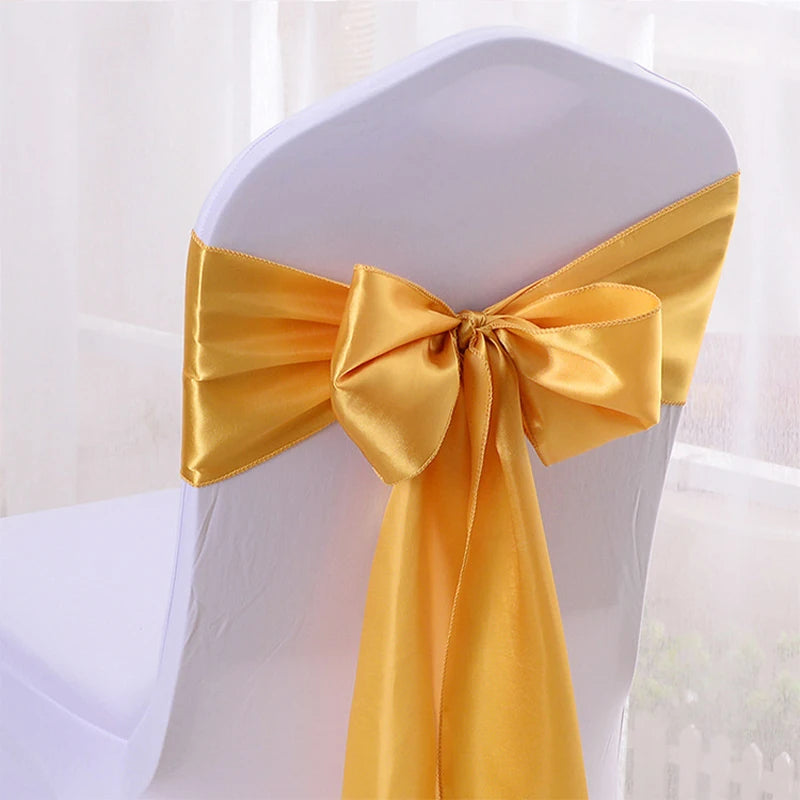 Satin Chair Sash Bow – Wedding & Party Chair Decoration Chair Sash Bow Axl Gold