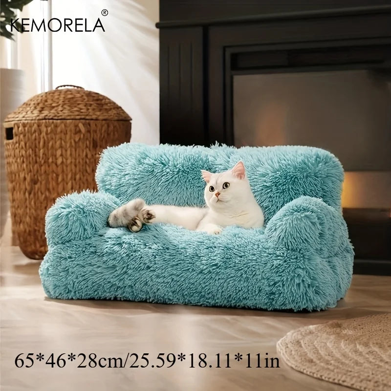 KEMORELA Luxury Long-Hair Cat Sofa Bed for Large Cats Cat Sofa Bed Axl Blue 65X46X28cm