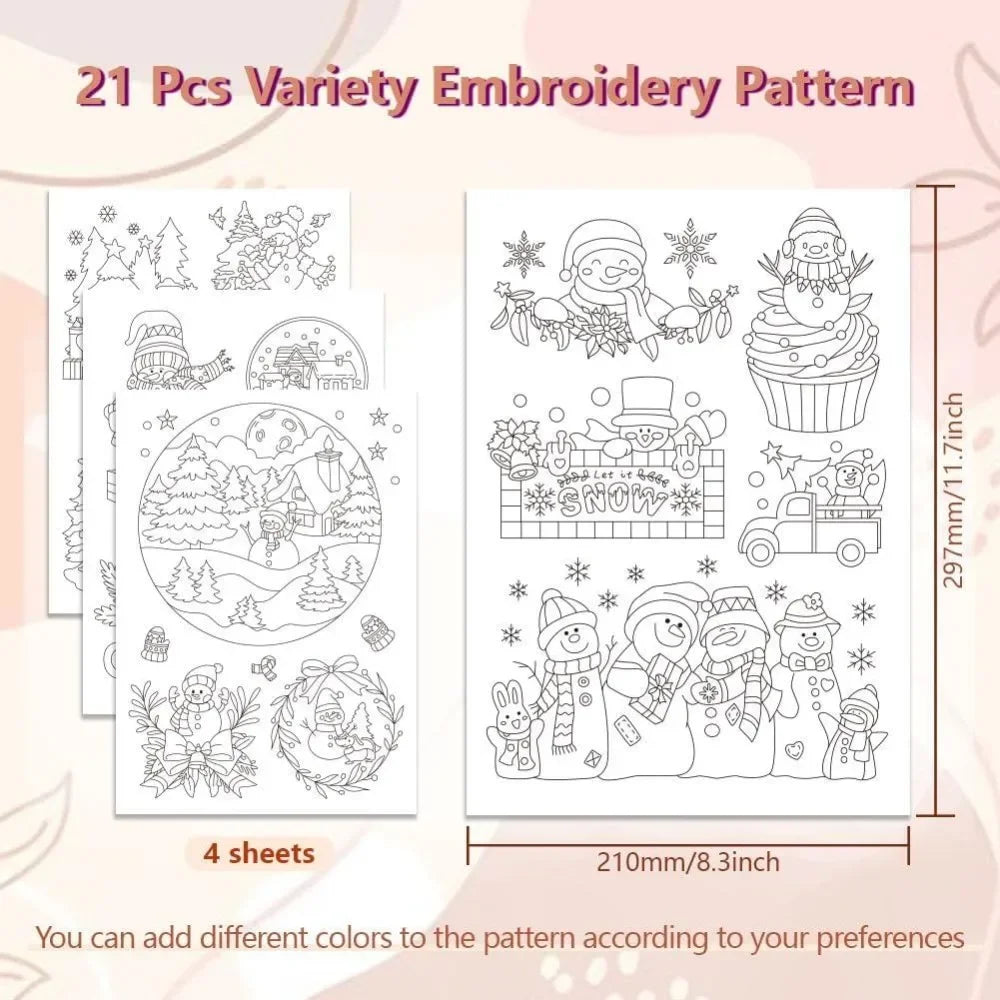 Water Soluble Embroidery Patterns – 4 Sheets, 21 Christmas Designs Embroidery Pattern Kit Axl