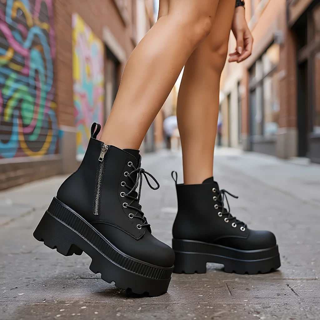 Women's Lace-Up Wedge Ankle Boots | Casual Platform Style Wedge Ankle Boots Axl