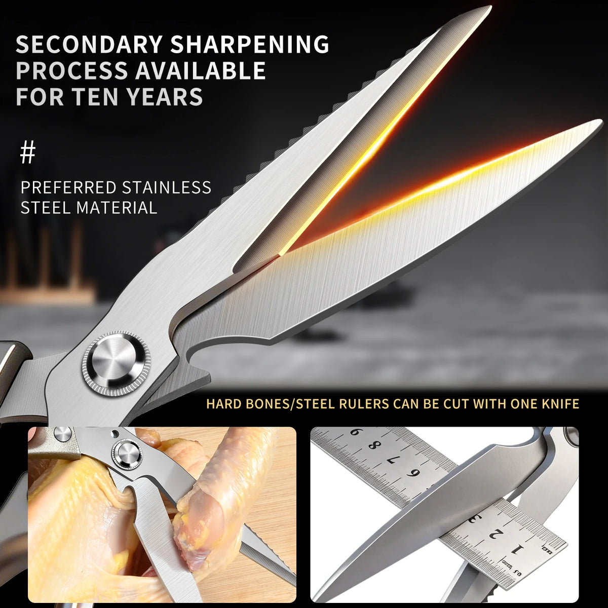 2-Piece Stainless Steel Kitchen Scissors Set – Extended Blade Kitchen Scissors Set Axl