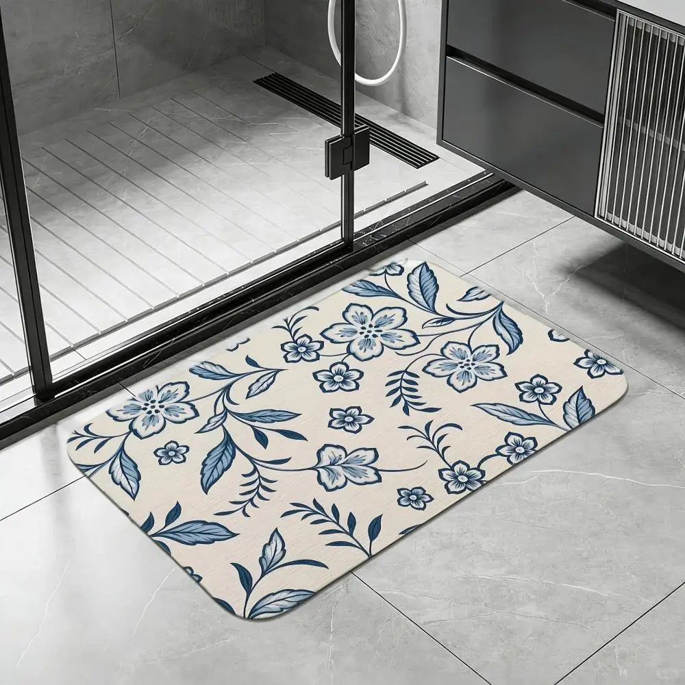 Portuguese Blue Tile Diatomite Bath Mat | Quick Dry Non-Slip Diatomite Bath Mat Axl White1 50x80cm