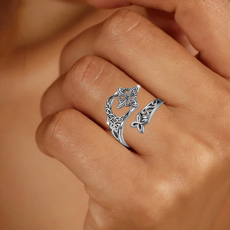 Huitan Celtic Knot Adjustable Ring | Antique Silver Women Fashion Ring Axl