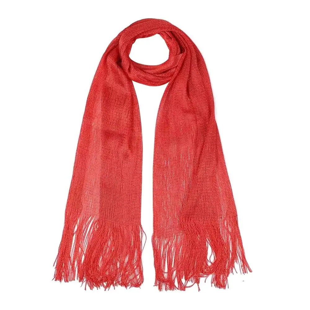 Lace Tassel Sheer Shawl Scarf – Gold & Silver Shimmer Fashion Scarf Axl