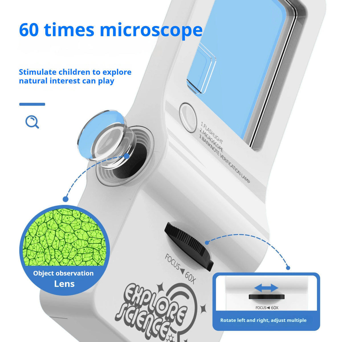 4-in-1 Mini Microscope Toy – Magnifier, Flashlight & Puzzle Educational Science Toy Axl