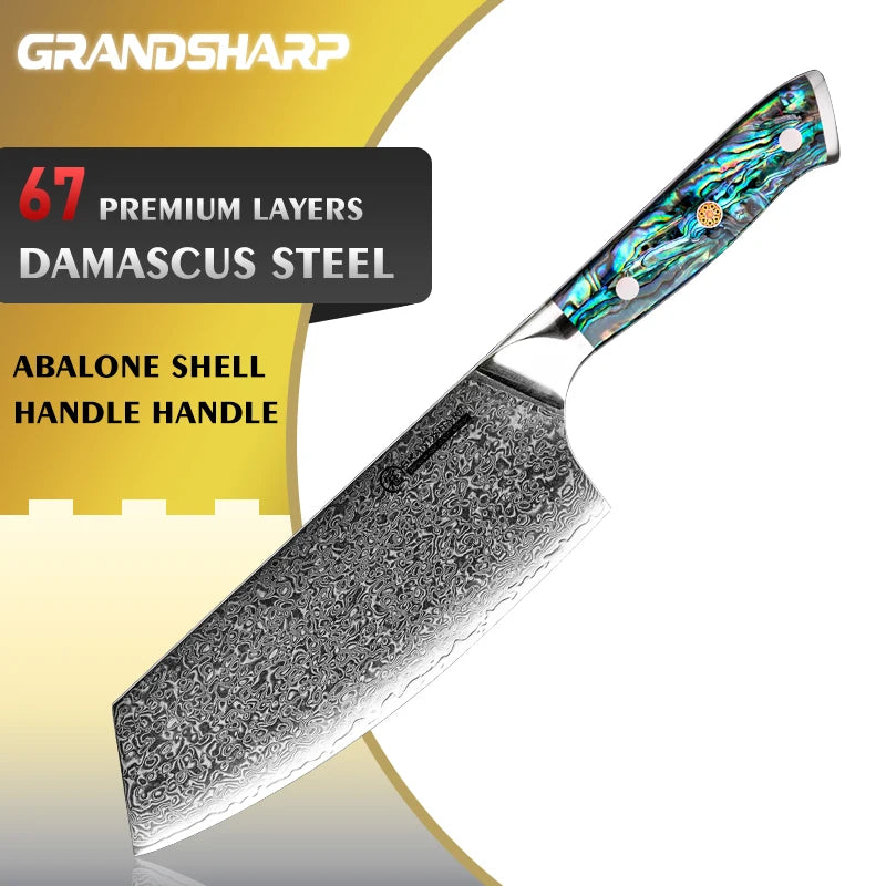 Grandsharp 7" Damascus Steel Cleaver – Abalone Shell Handle Damascus Cleaver Knife Axl Default Title
