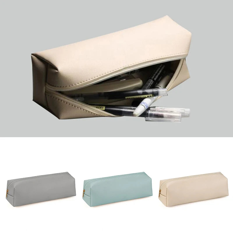 Large Capacity PU Leather Pencil Bag – Zipper Stationery Case Pencil Bag Axl