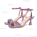 Women's Sequin Heeled Sandals – Open Toe Ankle Strap Party Heeled Sandals Axl Purple 36