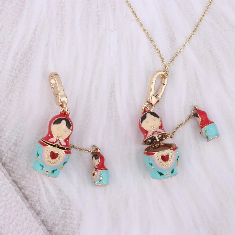 Matryoshka Doll Necklace – Hand-Painted Enamel Charm Pendant Charm Pendant Necklace Axl