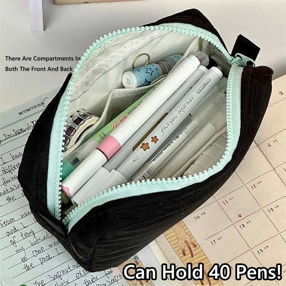 Large Capacity Pencil Pen Bag – Zipper Fabric Stationery Organizer Pencil Case Axl