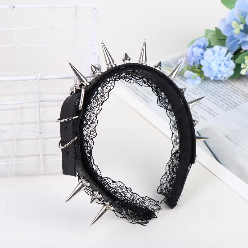 Gothic Punk Lace Rivet Headband – Cosplay & Party Accessory Lace Rivet Headband Axl 01