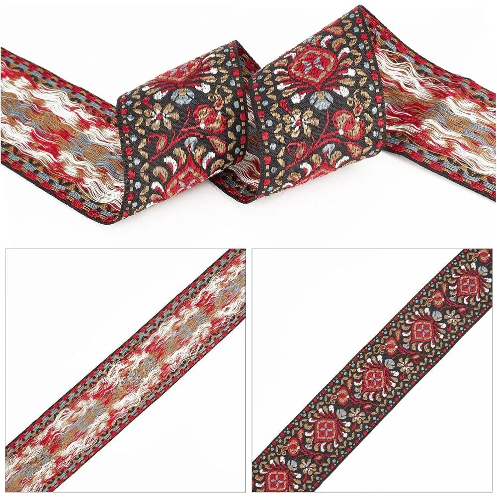 Ethnic Floral Jacquard Ribbon 2 Inch Indian Red – 10 Yards Jacquard Craft Ribbon Axl
