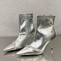 Women's Rhinestone Ankle Boots Crystal Pointed Toe High Heels Rhinestone Ankle Boots Axl silver 37