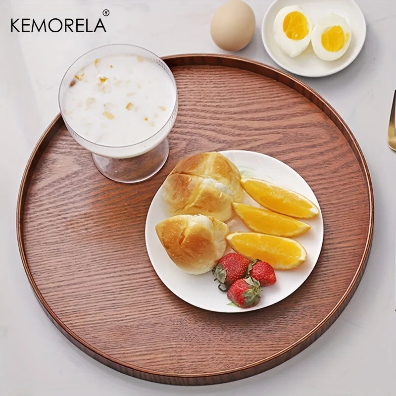 Round Acacia Wood Serving Tray – Farmhouse Candle Holder, 4 Sizes Wood Serving Tray Axl