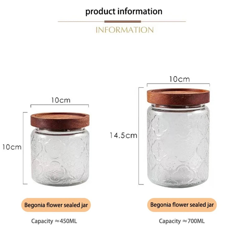 KEMORELA Vintage Glass Canister – Airtight Wooden Lid Storage Jar Glass Storage Canister Axl