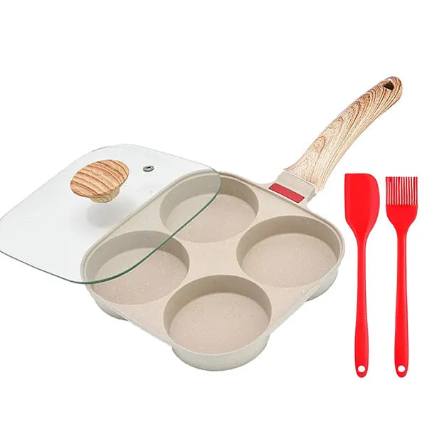 4-Cup Nonstick Granite Egg Pan with Lid & Removable Handle Nonstick Egg Pan Axl Deepened White Set