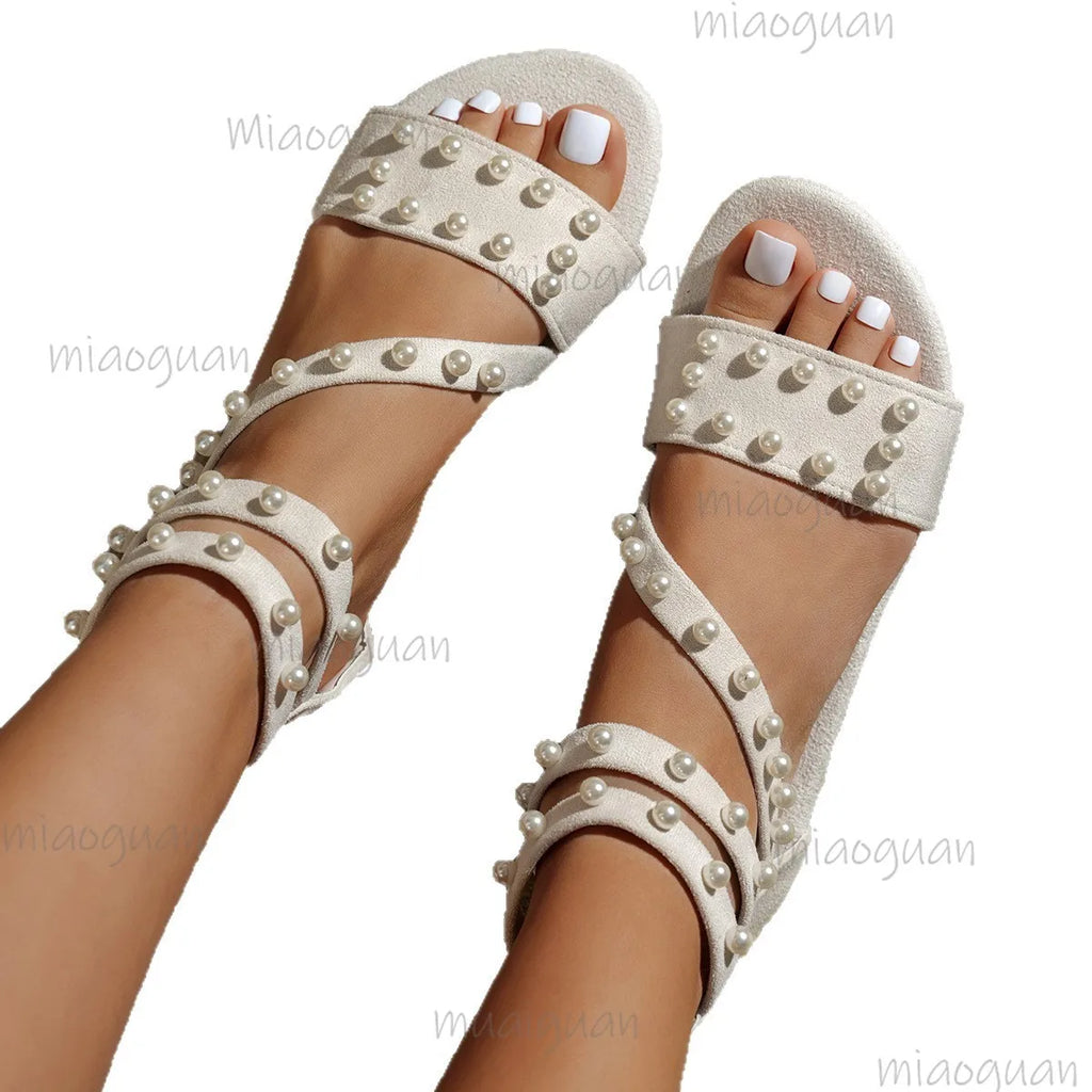 Roma Pearl Flat Sandals – Women's Crystal Zip Slingback Shoes Flat Sandals Axl
