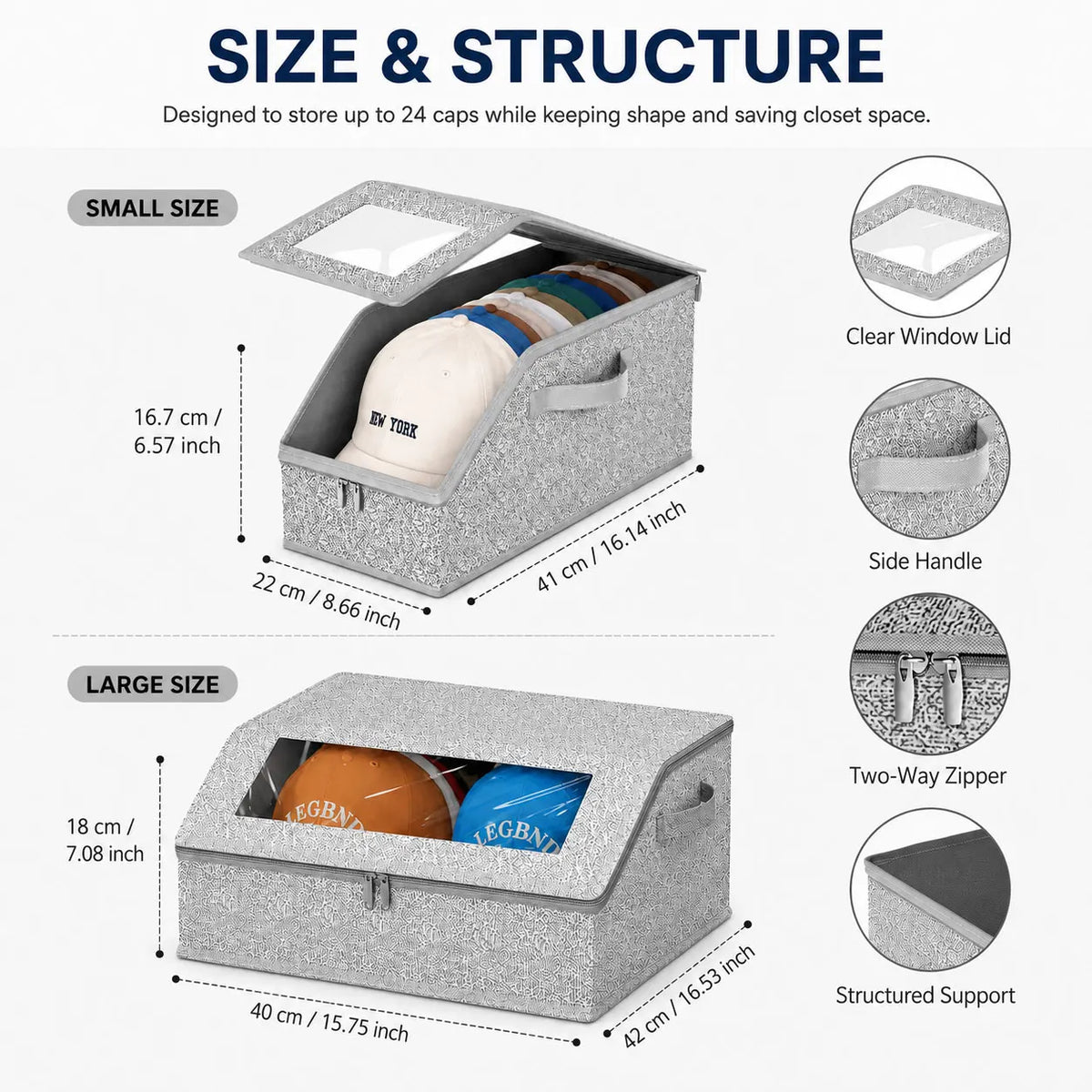 Hat Storage Box – Clear Window Organizer for 24 Baseball Caps Hat Storage Organizer Axl