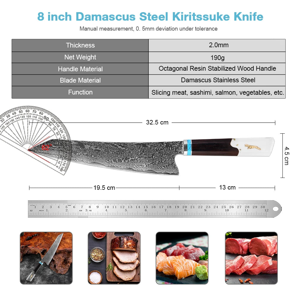 XITUO Damascus 8" Kiritsuke Chef Knife – Hand Forged Carbon Steel Damascus Chef Knife Axl