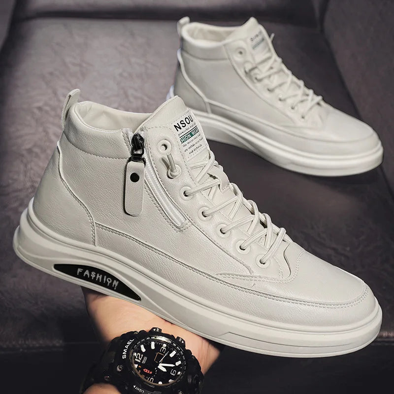 YBQJOO Men's Lace-Up Ankle Boots – PU Leather Casual Boots Men's Ankle Boots Axl WHITE 44