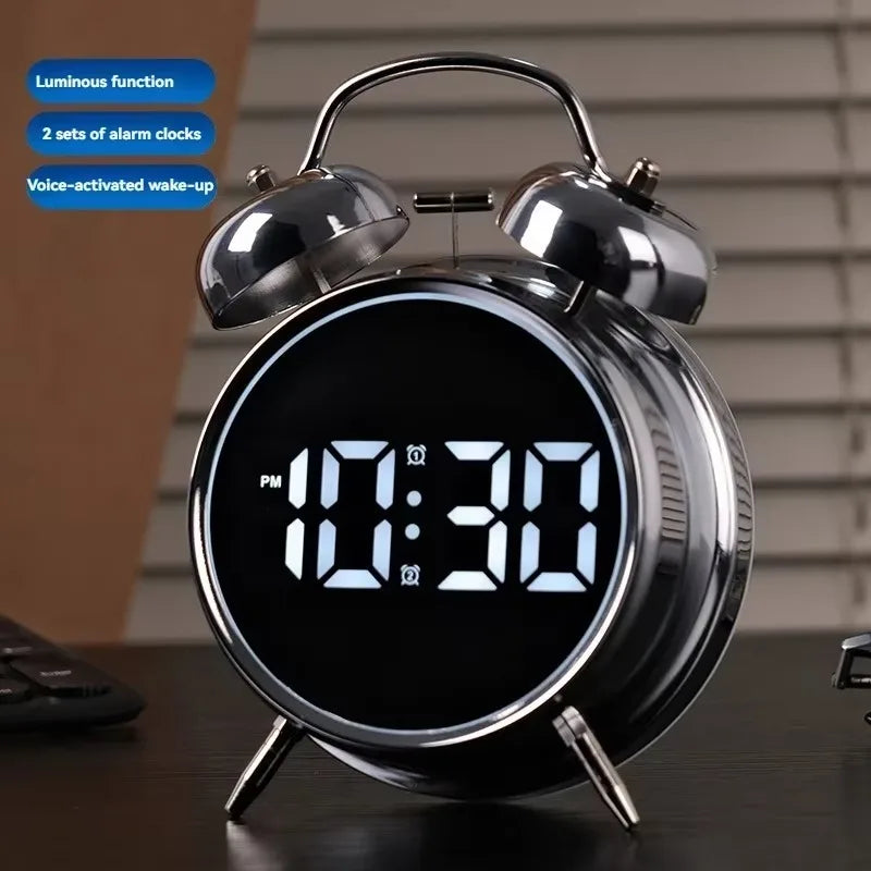 Double Bell Metal Digital Alarm Clock with LED Display – Black Digital Alarm Clock Axl