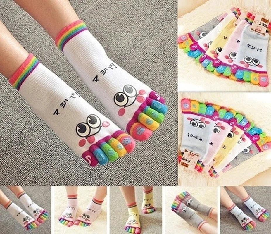 Women's Smiley Bear Toe Socks – Cute Funny Cotton Crew Socks Novelty Toe Socks Axl