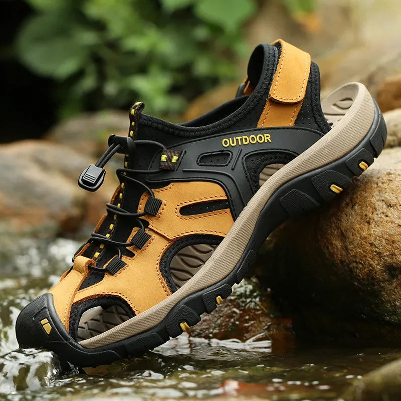 YBQJOO Men's Genuine Leather Outdoor Sandals | Non-Slip Men's Leather Sandals Axl