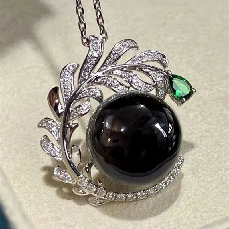 Huitan Branch Pendant Necklace – Black Pearl & Green CZ Women Pendant Necklace Axl XL1599 41cm 5cm