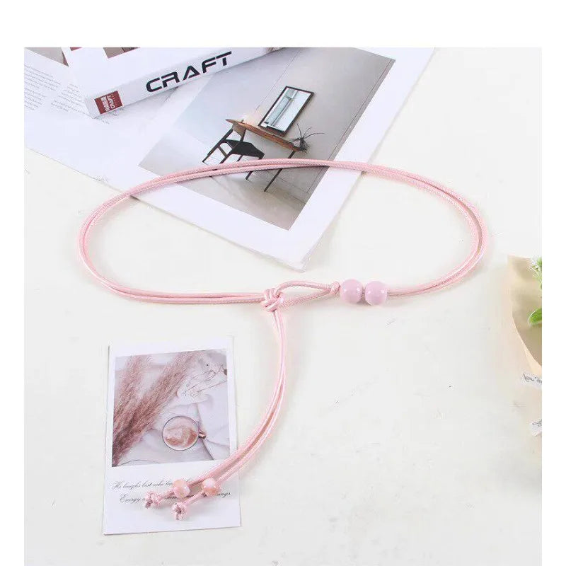 Women's Slim Adjustable Faux Leather Belt with Bead Accents Women's Fashion Belt Axl