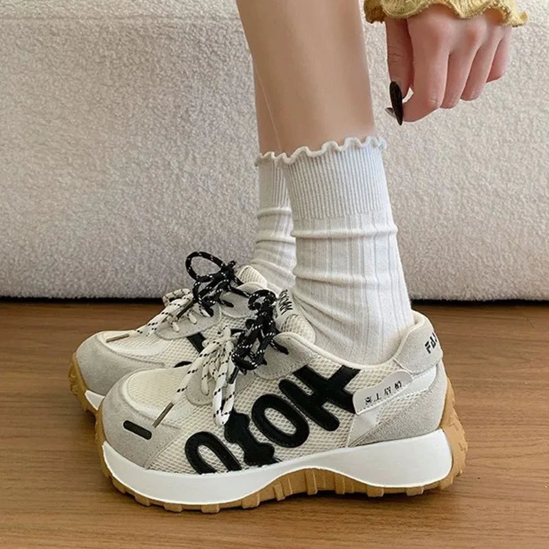 Women's Thick Sole Breathable Lace-Up Casual Sneakers Women's Casual Sneakers Axl