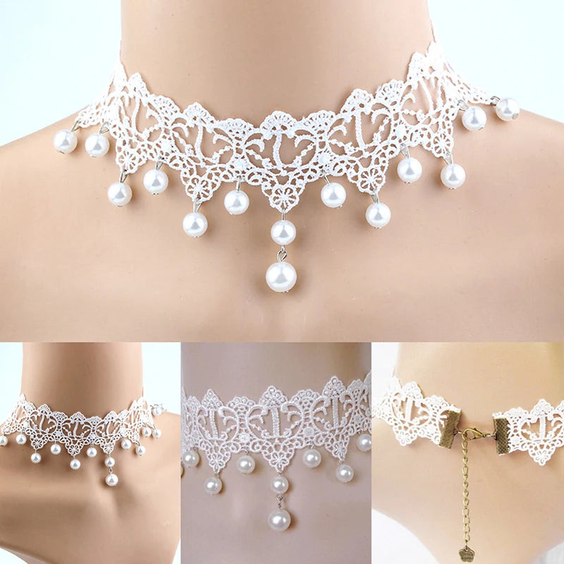 Lace Pearl Choker Necklace – Women's Trendy Fashion Jewelry Choker Necklace Axl
