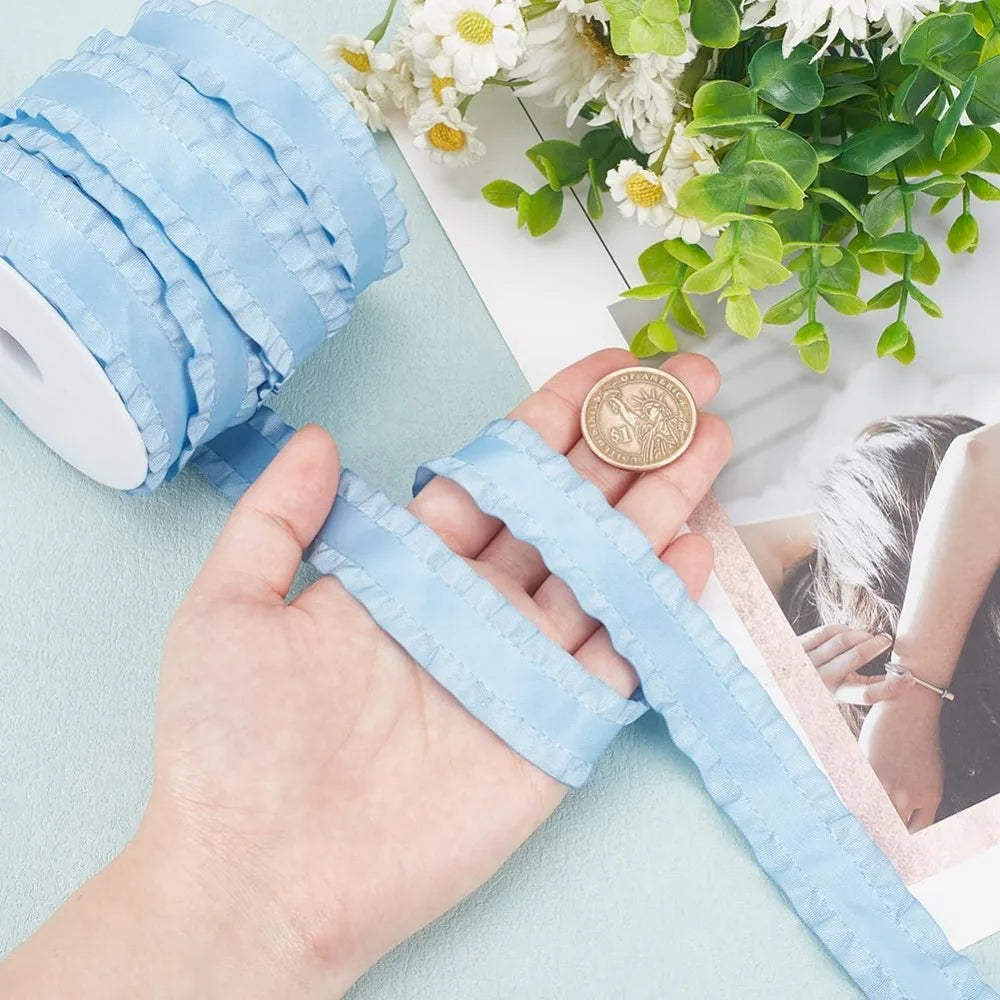 Light Sky Blue Ruffled Wave Ribbon 25 Yds 40mm Polyester Trim Ruffled Trim Ribbon Axl