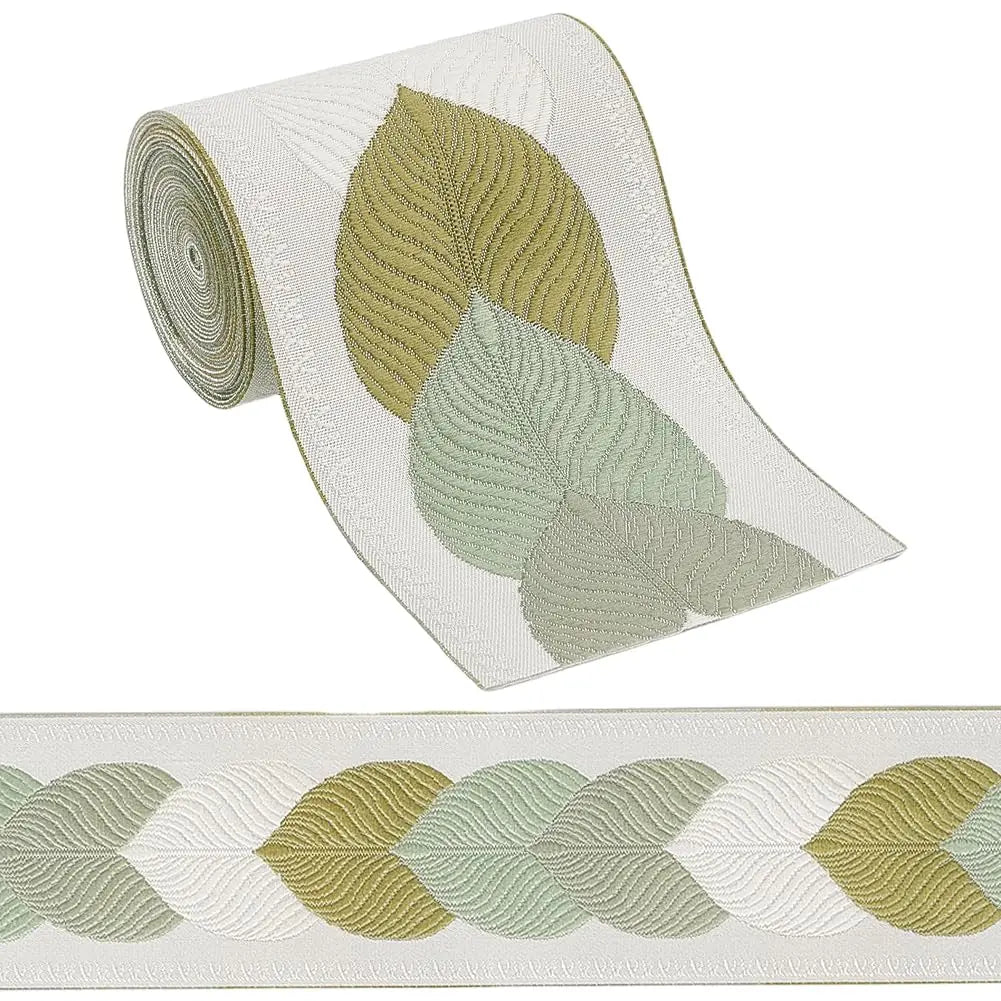Olive Jacquard Leaf Ribbon 73mm – 3M Polyester Woven Trim Jacquard Ribbon Trim Axl AECH04-17451